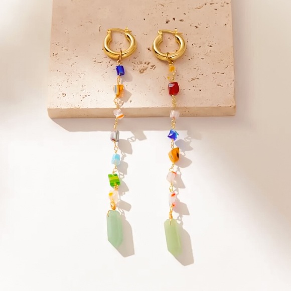 🔵𝟲𝟱%𝗢𝗙𝗙 𝗯𝘂𝗻𝗱𝗹𝗲𝘀 𝟯+🔵 NEW Long Colorful Stone Drop Earring - Picture 6 of 10